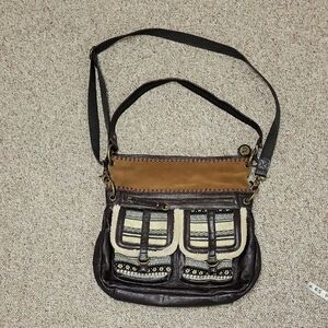 The Sak Stylish Brown Leather & Fabric Women's Purse Or Crossbody Bag